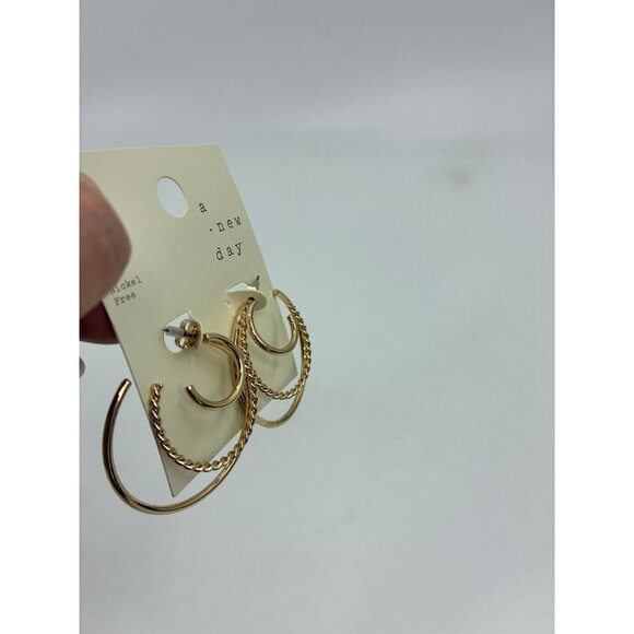 A New Day Gold Tone Hoop Earrings Nickel Free - Picture 4 of 5